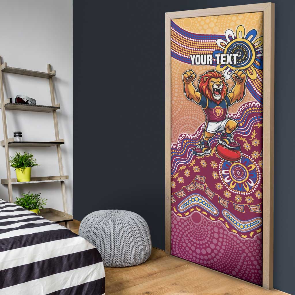 Personalized Brisbane Lions Football Mascot Door Cover Aboriginal Dot Art Style Vibrant Indigenous Pattern Design
