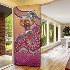 Personalized Brisbane Lions Football Mascot Door Cover Aboriginal Dot Art Style Vibrant Indigenous Pattern Design