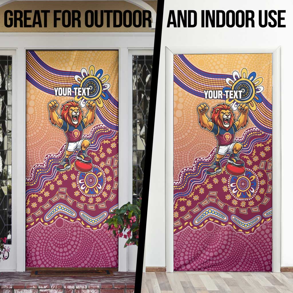 Personalized Brisbane Lions Football Mascot Door Cover Aboriginal Dot Art Style Vibrant Indigenous Pattern Design