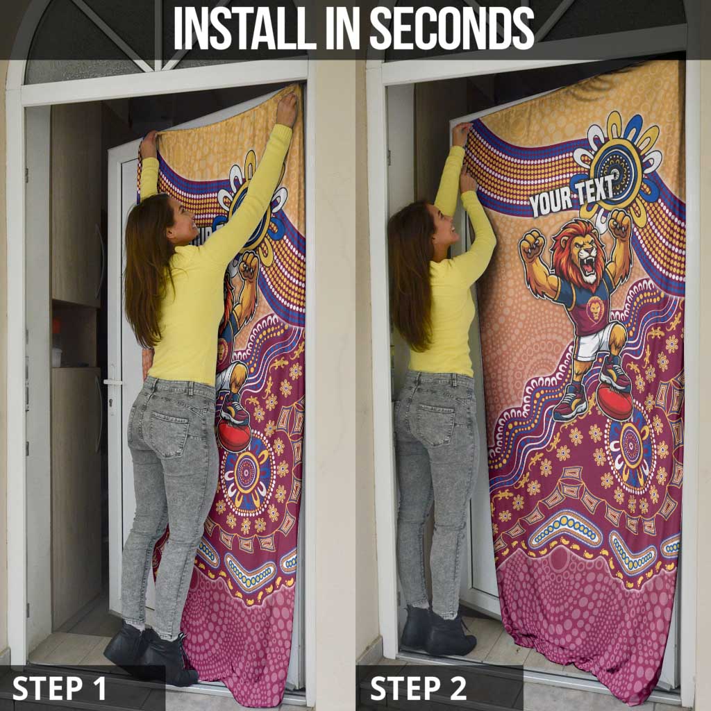 Personalized Brisbane Lions Football Mascot Door Cover Aboriginal Dot Art Style Vibrant Indigenous Pattern Design