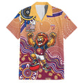 Personalized Brisbane Lions Football Mascot Family Matching Short Sleeve Bodycon Dress and Hawaiian Shirt Aboriginal Dot Art Style Vibrant Indigenous Pattern Design