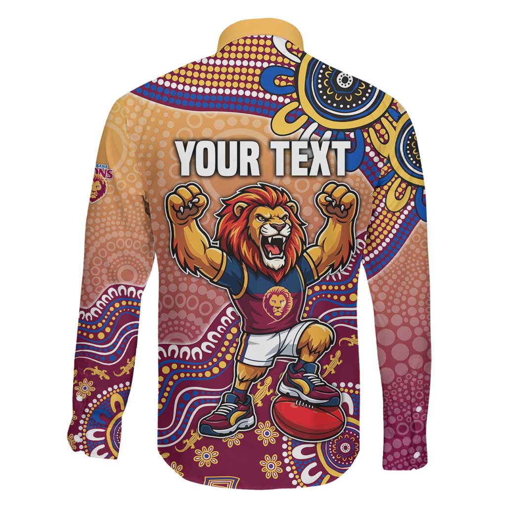 Personalized Brisbane Lions Football Mascot Family Matching Short Sleeve Bodycon Dress and Hawaiian Shirt Aboriginal Dot Art Style Vibrant Indigenous Pattern Design