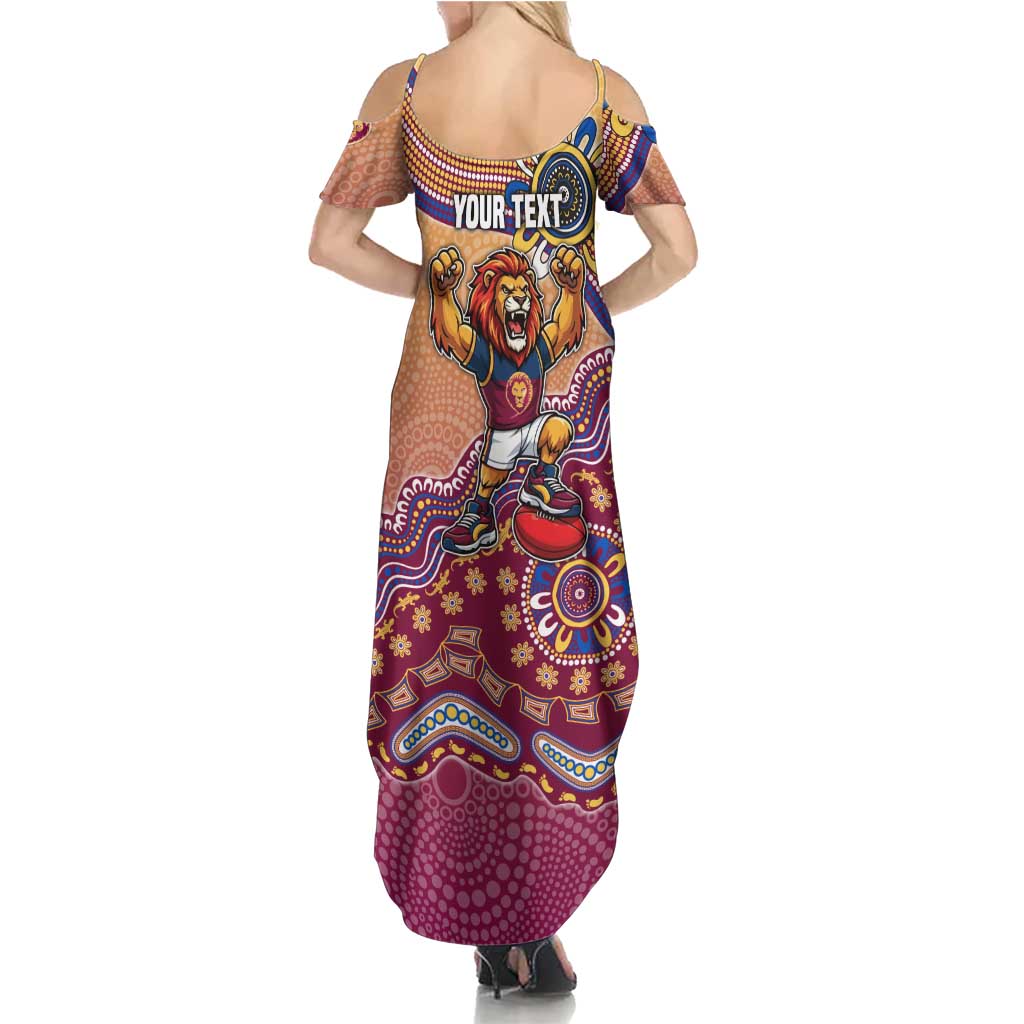 Personalized Brisbane Lions Football Mascot Family Matching Summer Maxi Dress and Hawaiian Shirt Aboriginal Dot Art Style Vibrant Indigenous Pattern Design