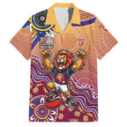 Personalized Brisbane Lions Football Mascot Family Matching Tank Maxi Dress and Hawaiian Shirt Aboriginal Dot Art Style Vibrant Indigenous Pattern Design