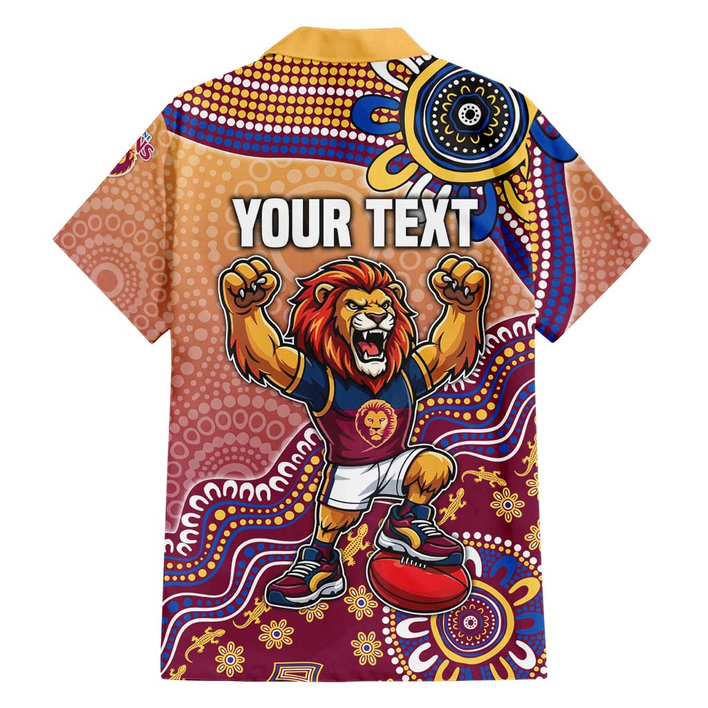 Personalized Brisbane Lions Football Mascot Family Matching Tank Maxi Dress and Hawaiian Shirt Aboriginal Dot Art Style Vibrant Indigenous Pattern Design