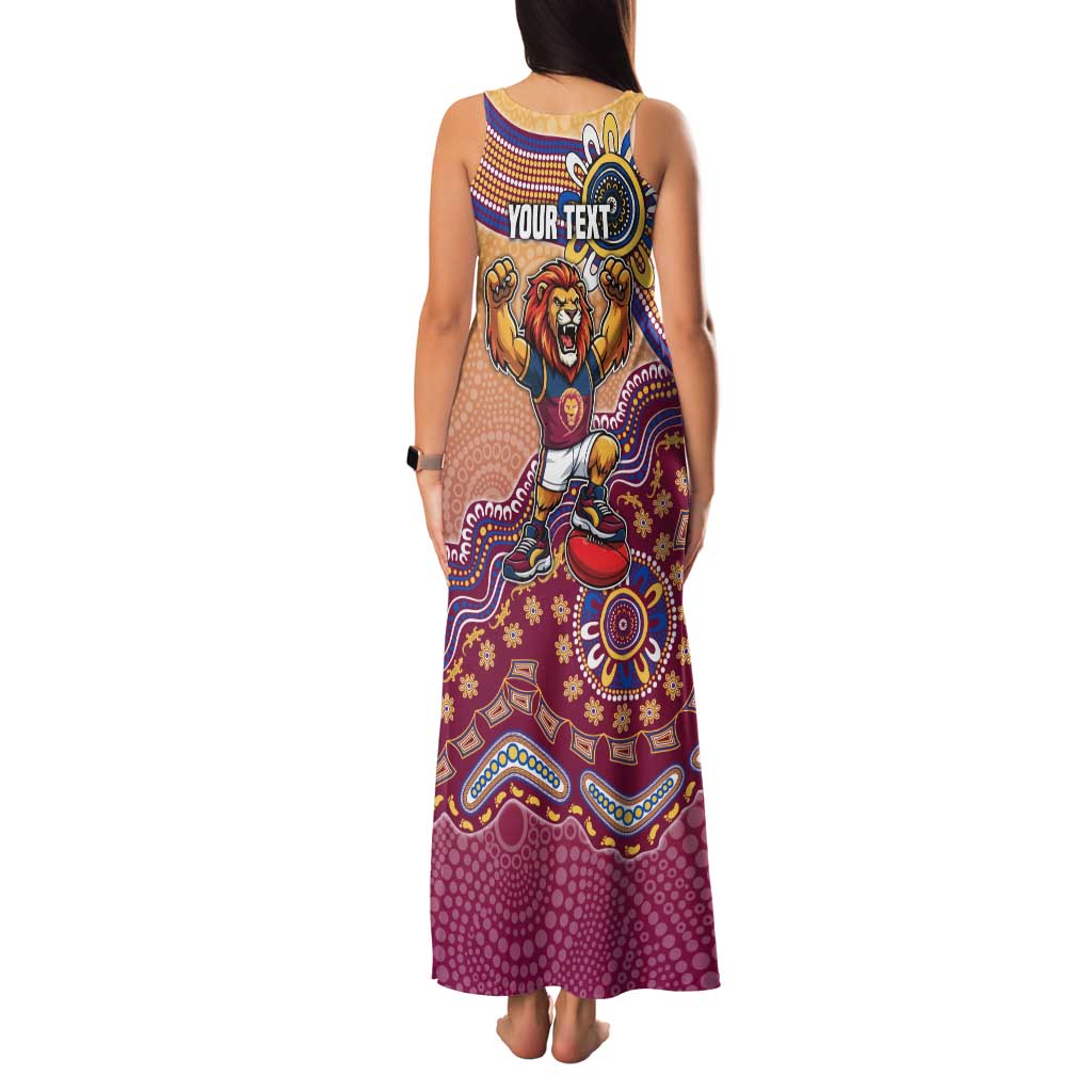 Personalized Brisbane Lions Football Mascot Family Matching Tank Maxi Dress and Hawaiian Shirt Aboriginal Dot Art Style Vibrant Indigenous Pattern Design