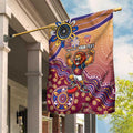 Personalized Brisbane Lions Football Mascot Garden Flag Aboriginal Dot Art Style Vibrant Indigenous Pattern Design