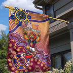 Personalized Brisbane Lions Football Mascot Garden Flag Aboriginal Dot Art Style Vibrant Indigenous Pattern Design