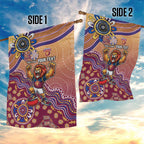 Personalized Brisbane Lions Football Mascot Garden Flag Aboriginal Dot Art Style Vibrant Indigenous Pattern Design