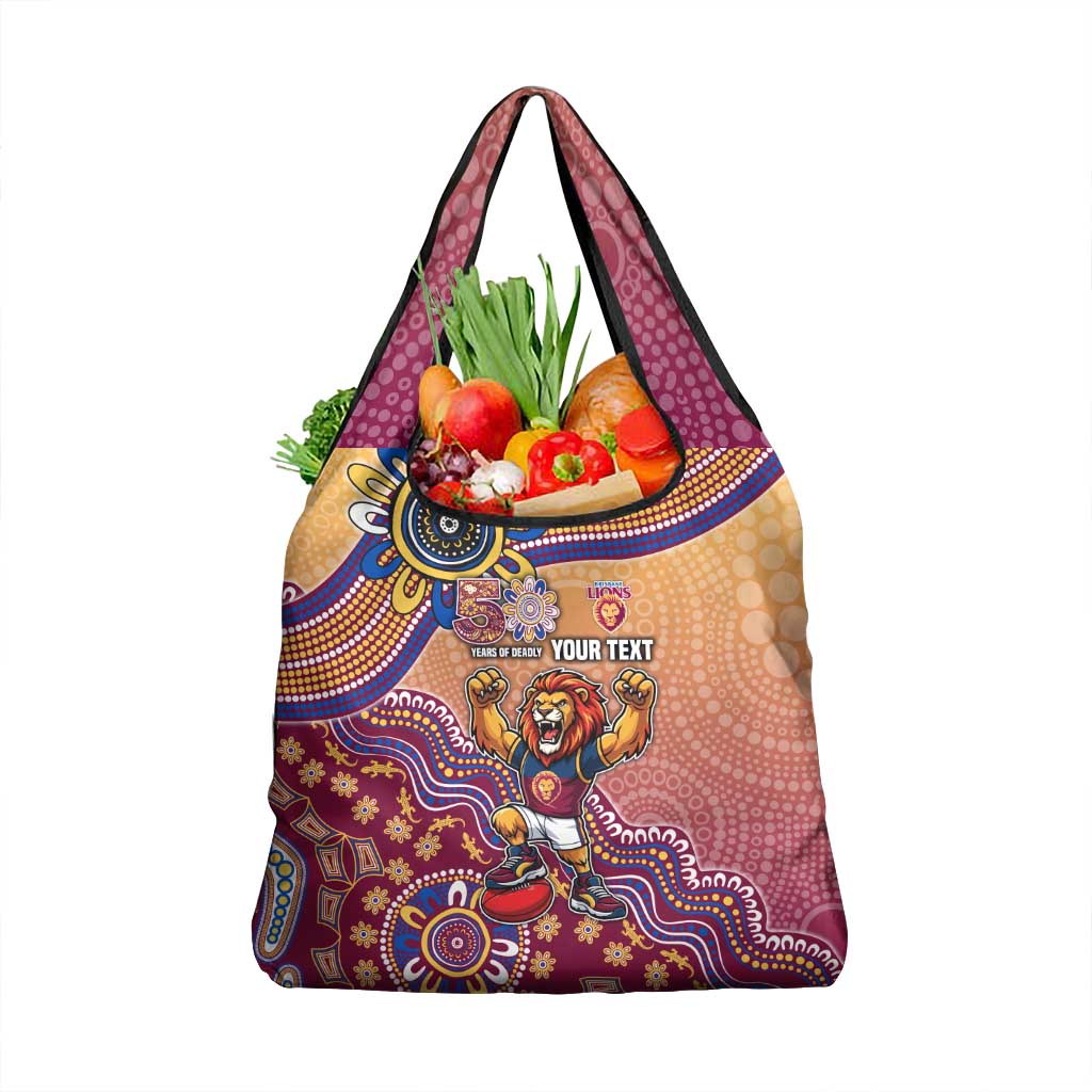 Personalized Brisbane Lions Football Mascot Grocery Bag Aboriginal Dot Art Style Vibrant Indigenous Pattern Design