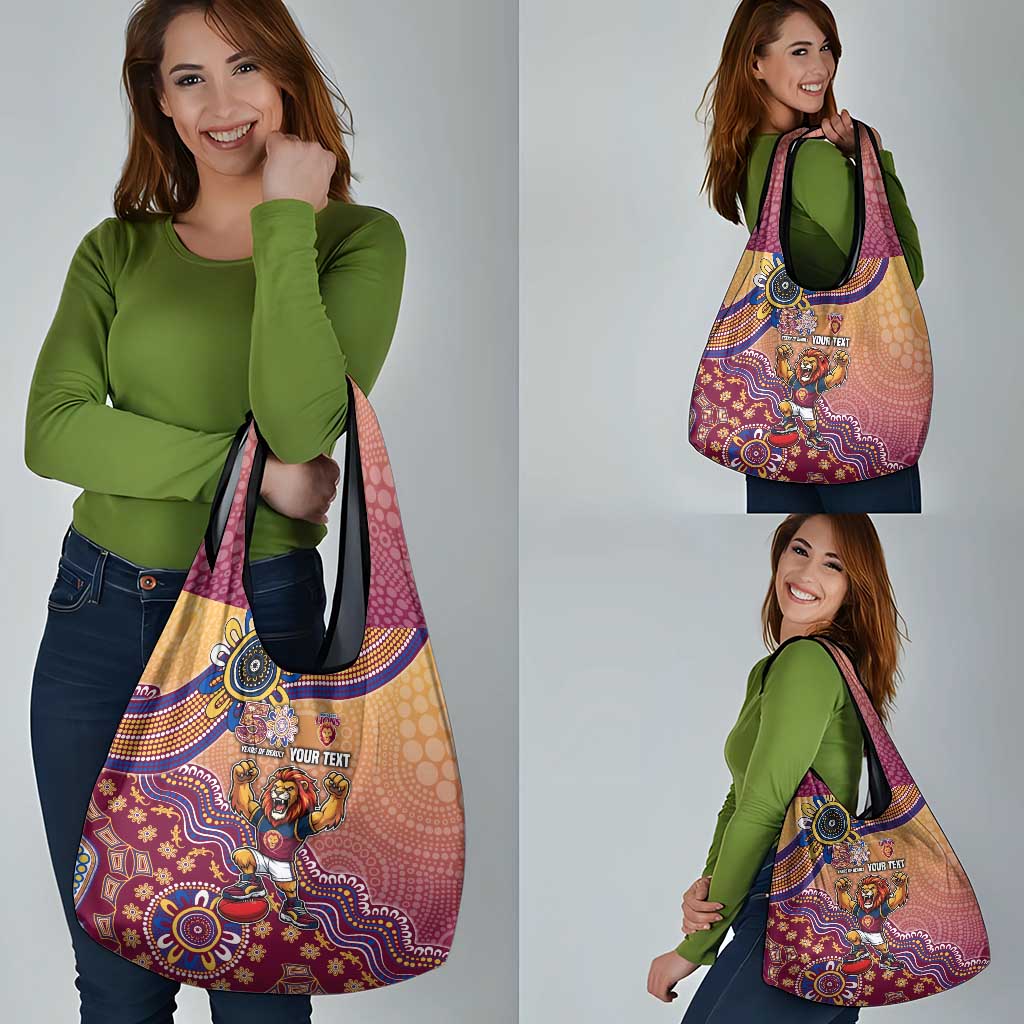 Personalized Brisbane Lions Football Mascot Grocery Bag Aboriginal Dot Art Style Vibrant Indigenous Pattern Design