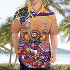 Personalized Brisbane Lions Football Mascot Hawaiian Shirt Aboriginal Dot Art Style Vibrant Indigenous Pattern Design