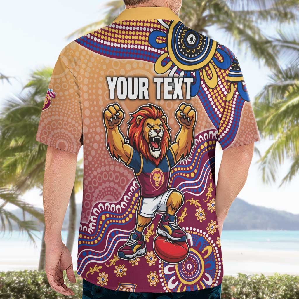 Personalized Brisbane Lions Football Mascot Hawaiian Shirt Aboriginal Dot Art Style Vibrant Indigenous Pattern Design