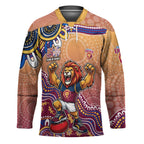 Personalized Brisbane Lions Football Mascot Hockey Jersey Aboriginal Dot Art Style Vibrant Indigenous Pattern Design