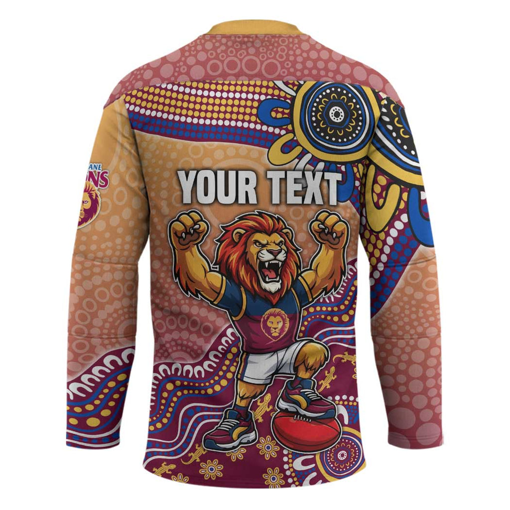 Personalized Brisbane Lions Football Mascot Hockey Jersey Aboriginal Dot Art Style Vibrant Indigenous Pattern Design