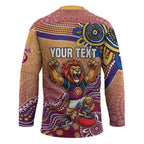 Personalized Brisbane Lions Football Mascot Hockey Jersey Aboriginal Dot Art Style Vibrant Indigenous Pattern Design