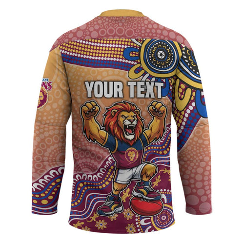Personalized Brisbane Lions Football Mascot Hockey Jersey Aboriginal Dot Art Style Vibrant Indigenous Pattern Design