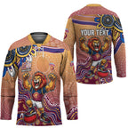 Personalized Brisbane Lions Football Mascot Hockey Jersey Aboriginal Dot Art Style Vibrant Indigenous Pattern Design
