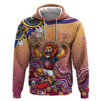 Personalized Brisbane Lions Football Mascot Hoodie Aboriginal Dot Art Style Vibrant Indigenous Pattern Design