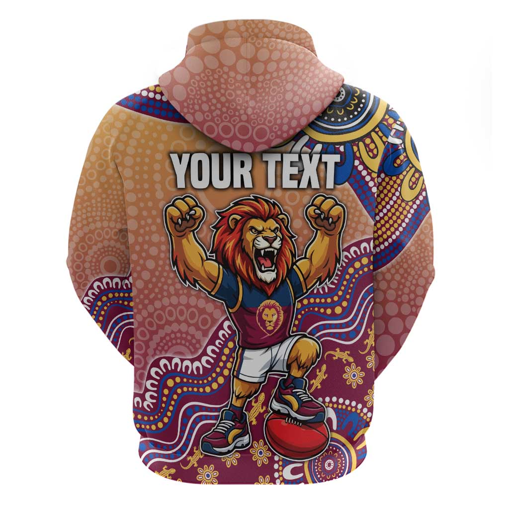 Personalized Brisbane Lions Football Mascot Hoodie Aboriginal Dot Art Style Vibrant Indigenous Pattern Design