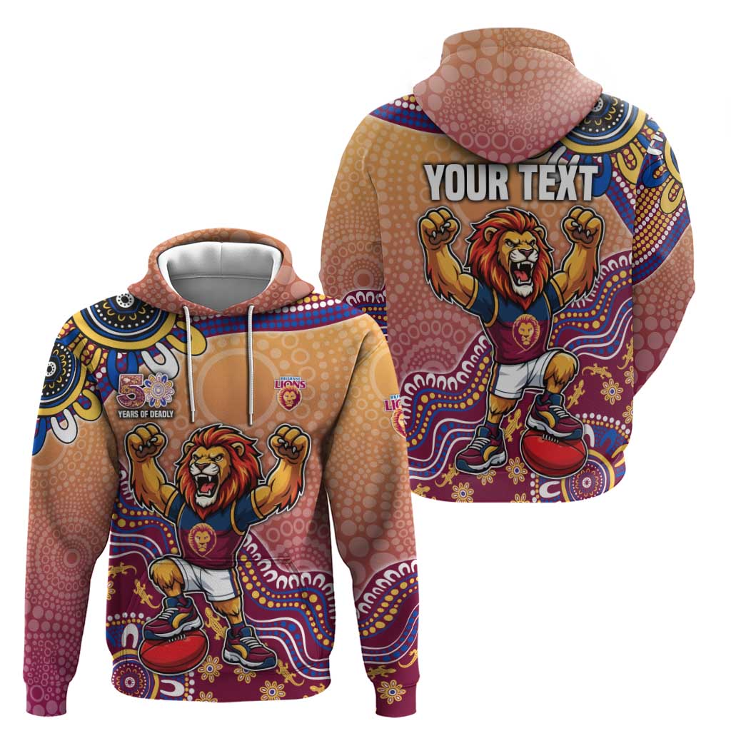 Personalized Brisbane Lions Football Mascot Hoodie Aboriginal Dot Art Style Vibrant Indigenous Pattern Design