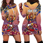 Personalized Brisbane Lions Football Mascot Hoodie Dress Aboriginal Dot Art Style Vibrant Indigenous Pattern Design