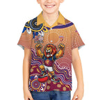 Personalized Brisbane Lions Football Mascot Kid Hawaiian Shirt Aboriginal Dot Art Style Vibrant Indigenous Pattern Design