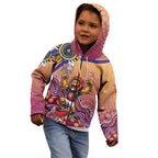 Personalized Brisbane Lions Football Mascot Kid Hoodie Aboriginal Dot Art Style Vibrant Indigenous Pattern Design