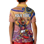 Personalized Brisbane Lions Football Mascot Kid Polo Shirt Aboriginal Dot Art Style Vibrant Indigenous Pattern Design