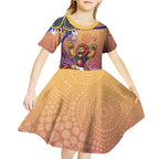 Personalized Brisbane Lions Football Mascot Kid Short Sleeve Dress Aboriginal Dot Art Style Vibrant Indigenous Pattern Design