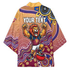 Personalized Brisbane Lions Football Mascot Kimono Aboriginal Dot Art Style Vibrant Indigenous Pattern Design