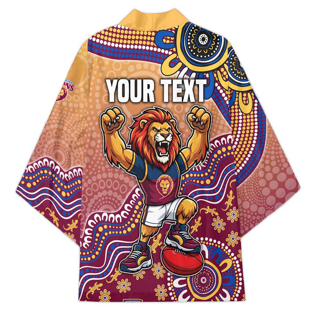 Personalized Brisbane Lions Football Mascot Kimono Aboriginal Dot Art Style Vibrant Indigenous Pattern Design
