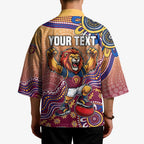 Personalized Brisbane Lions Football Mascot Kimono Aboriginal Dot Art Style Vibrant Indigenous Pattern Design