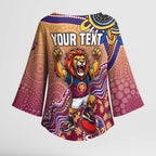 Personalized Brisbane Lions Football Mascot Kimono Sleeve Blouse Aboriginal Dot Art Style Vibrant Indigenous Pattern Design