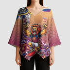 Personalized Brisbane Lions Football Mascot Kimono Sleeve Blouse Aboriginal Dot Art Style Vibrant Indigenous Pattern Design