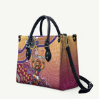 Personalized Brisbane Lions Football Mascot Leather Bag Aboriginal Dot Art Style Vibrant Indigenous Pattern Design