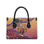 Personalized Brisbane Lions Football Mascot Leather Bag Aboriginal Dot Art Style Vibrant Indigenous Pattern Design
