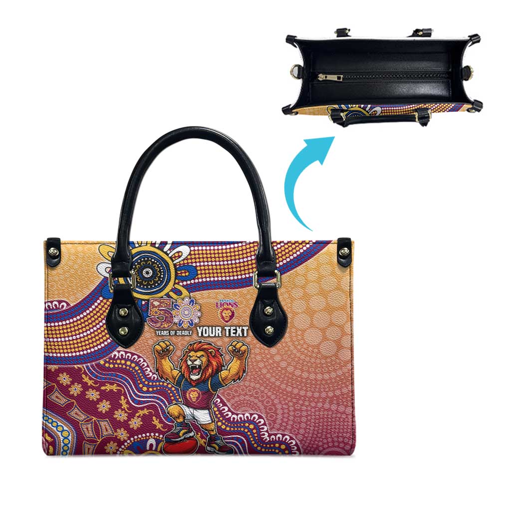 Personalized Brisbane Lions Football Mascot Leather Bag Aboriginal Dot Art Style Vibrant Indigenous Pattern Design
