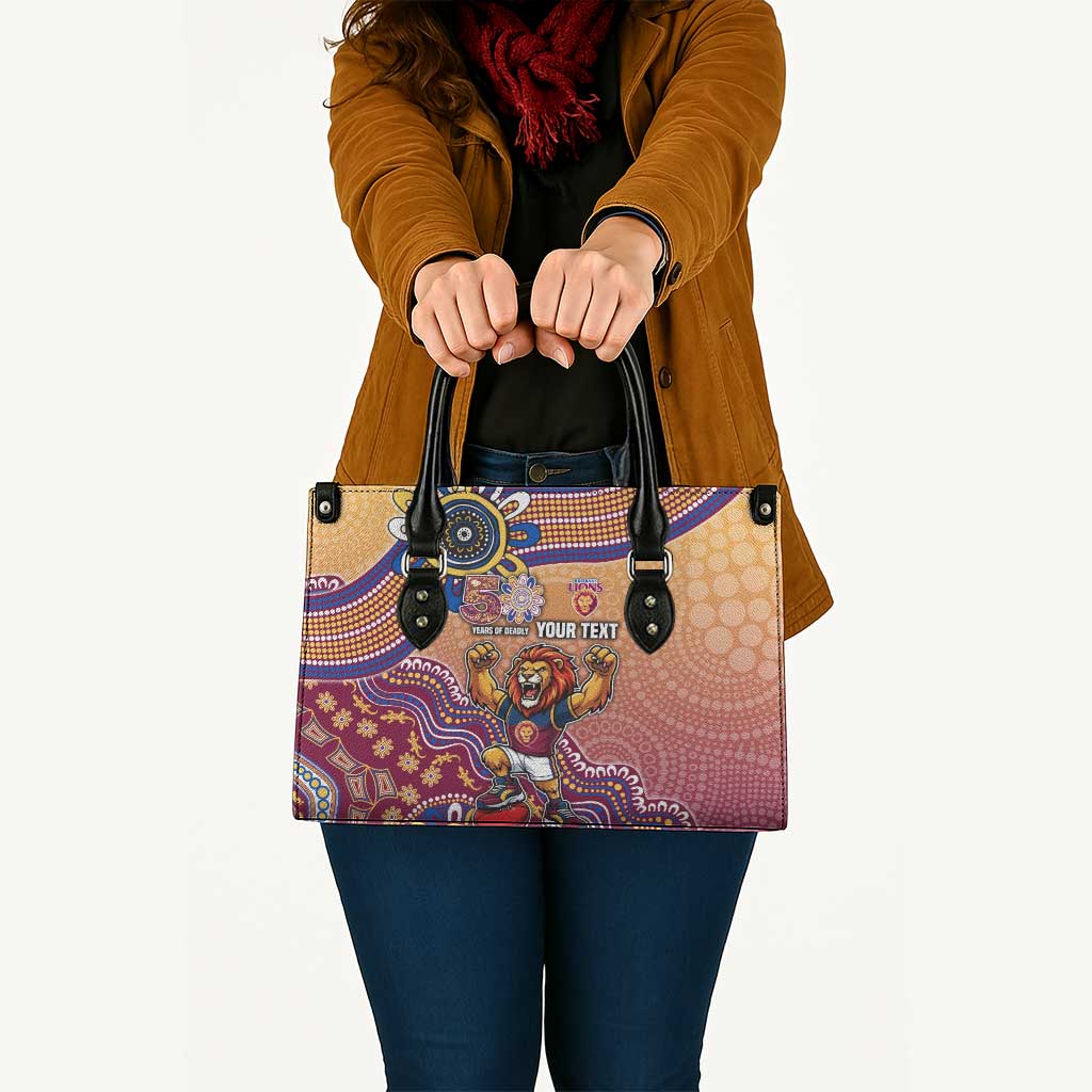 Personalized Brisbane Lions Football Mascot Leather Bag Aboriginal Dot Art Style Vibrant Indigenous Pattern Design