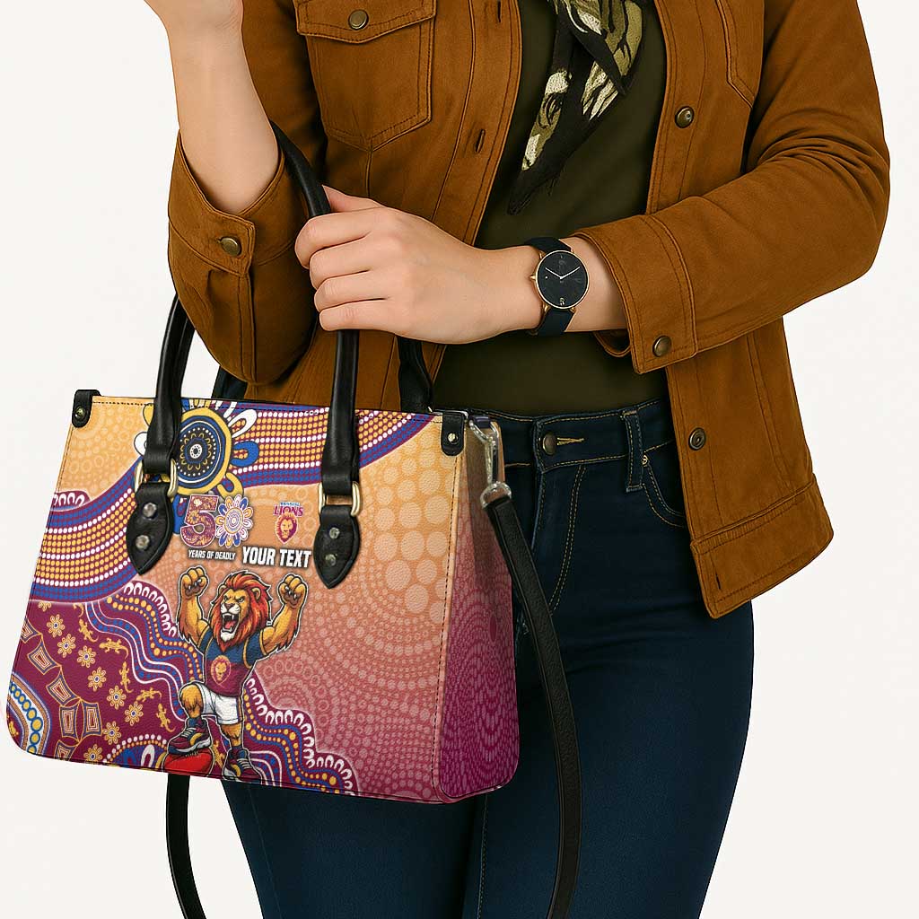 Personalized Brisbane Lions Football Mascot Leather Bag Aboriginal Dot Art Style Vibrant Indigenous Pattern Design
