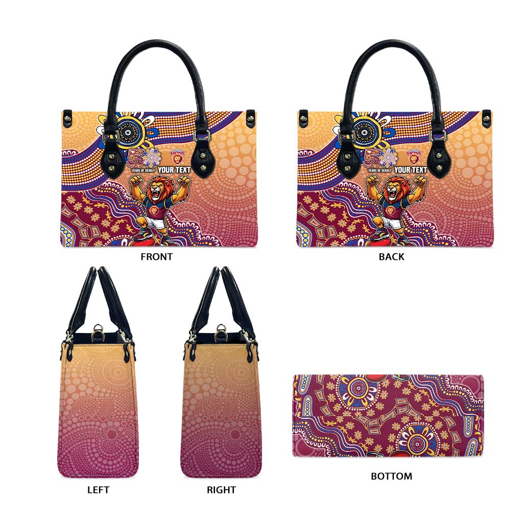 Personalized Brisbane Lions Football Mascot Leather Bag Aboriginal Dot Art Style Vibrant Indigenous Pattern Design