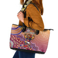 Personalized Brisbane Lions Football Mascot Leather Tote Bag Aboriginal Dot Art Style Vibrant Indigenous Pattern Design