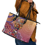 Personalized Brisbane Lions Football Mascot Leather Tote Bag Aboriginal Dot Art Style Vibrant Indigenous Pattern Design