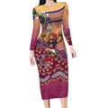 Personalized Brisbane Lions Football Mascot Long Sleeve Bodycon Dress Aboriginal Dot Art Style Vibrant Indigenous Pattern Design