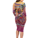 Personalized Brisbane Lions Football Mascot Long Sleeve Bodycon Dress Aboriginal Dot Art Style Vibrant Indigenous Pattern Design