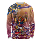 Personalized Brisbane Lions Football Mascot Long Sleeve Shirt Aboriginal Dot Art Style Vibrant Indigenous Pattern Design