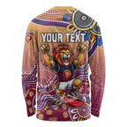 Personalized Brisbane Lions Football Mascot Long Sleeve Shirt Aboriginal Dot Art Style Vibrant Indigenous Pattern Design
