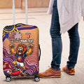 Personalized Brisbane Lions Football Mascot Luggage Cover Aboriginal Dot Art Style Vibrant Indigenous Pattern Design