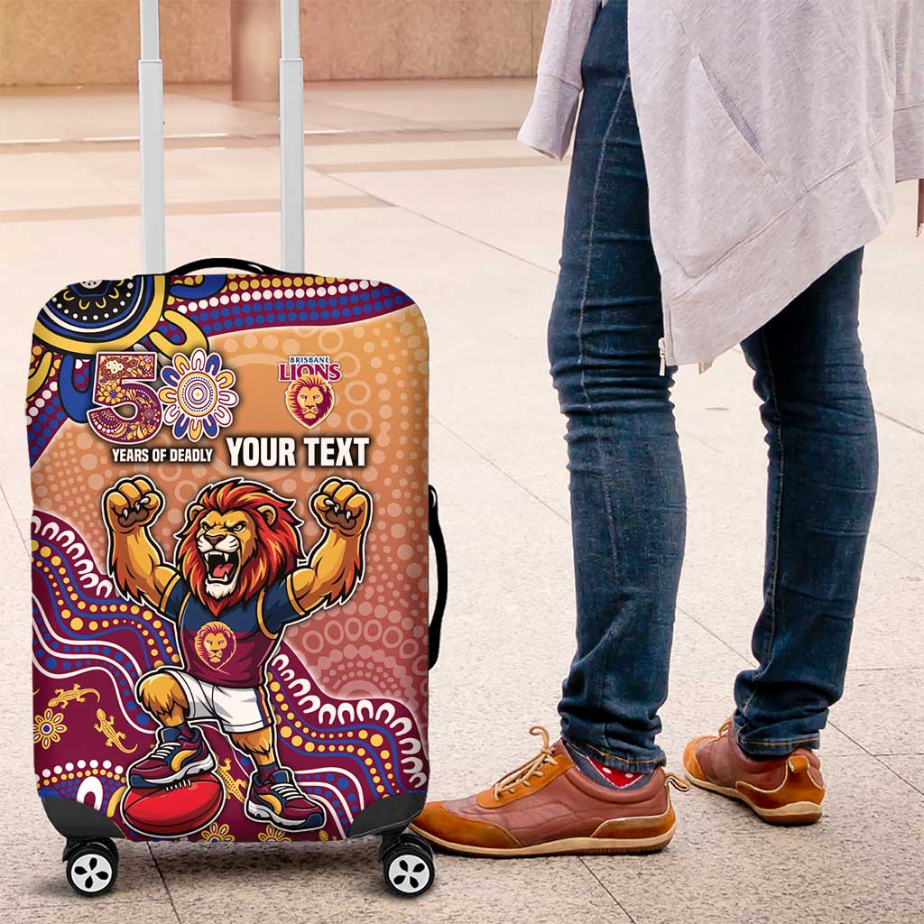 Personalized Brisbane Lions Football Mascot Luggage Cover Aboriginal Dot Art Style Vibrant Indigenous Pattern Design
