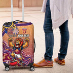 Personalized Brisbane Lions Football Mascot Luggage Cover Aboriginal Dot Art Style Vibrant Indigenous Pattern Design
